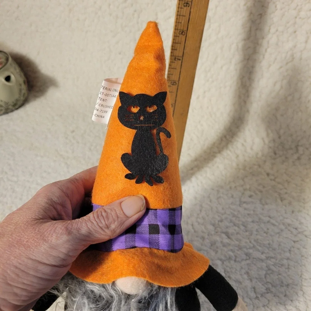 Gnome‎ Decor Halloween Witches Hat & Black Cat Gnome 10-1/2